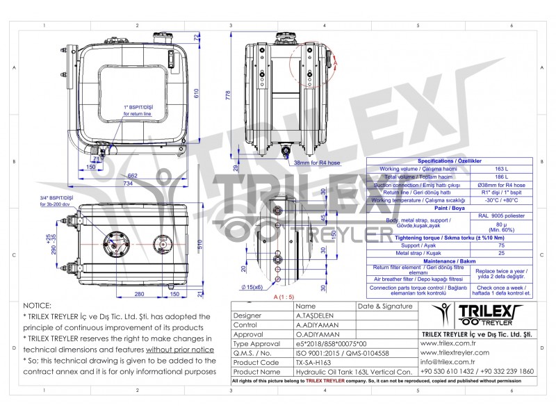 hydraulic oil tank with chassis side connection