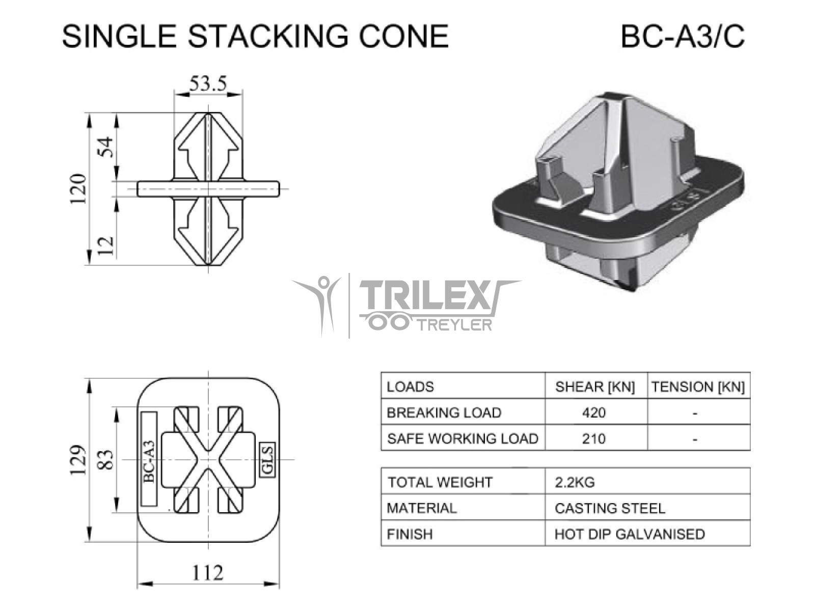 Single Stacking Cone for Container - BC-A3/C